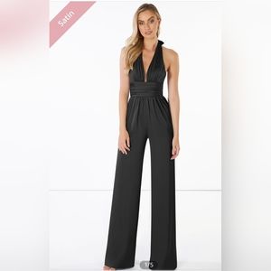 NWT Azazie Oli Stretch Satin Jumpsuit Women's Black Size A4